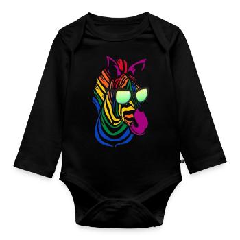 Cool Colorful Zebra With Sunglasses Safari Colorful A - Organic Longsleeve Baby Bodysuit - black - Front