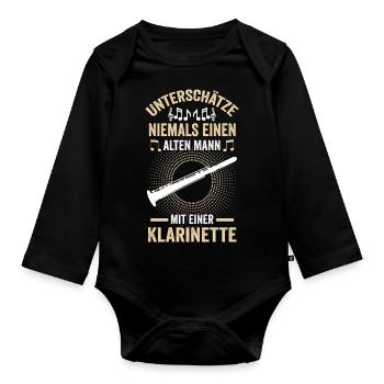 Posaune Alter Mann Posaunist Opa Musik Band - Baby Bio-Langarm-Body - Schwarz - Vorne