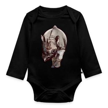 Rhinoceros Africa rhinos animal face - Organic Longsleeve Baby Bodysuit - black - Front