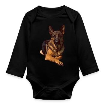 Schäferhund Hundemotiv Hunde Tiergesicht Tier - Baby Bio-Langarm-Body - Schwarz - Vorne