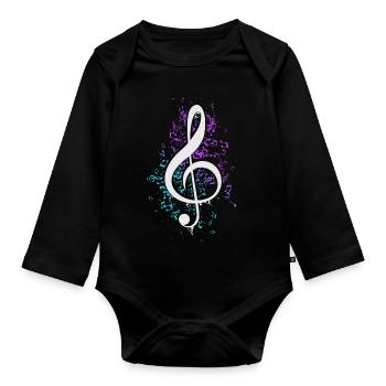 Clé de violon colorée Musiques musicales - Body Bébé bio manches longues - noir - Devant