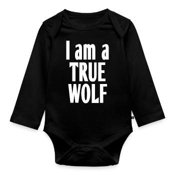 I am a true wolf (white) - Baby Bio-Langarm-Body - Schwarz - Vorne