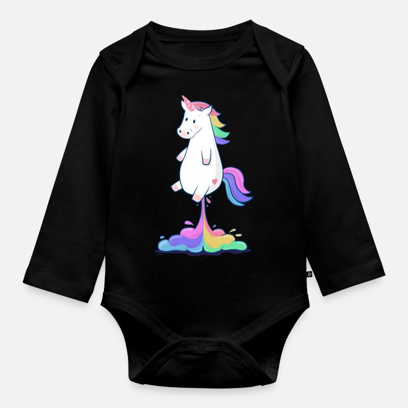 Pupsendes Regenbogen Einhorn - Baby Bio-Langarm-Body - Schwarz