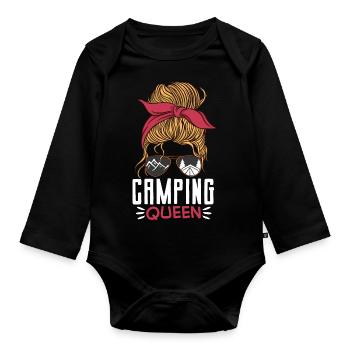 Tent Camper Outdoor Mom Girl - Organic Longsleeve Baby Bodysuit - black - Front
