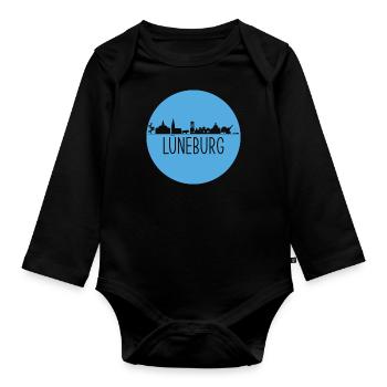 lüneburg,skyline, cercle, coupe de ciseaux, bleu - Body Bébé bio manches longues - noir - Devant
