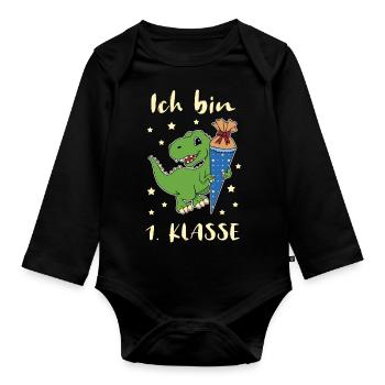 Dino Schulanfang - Baby Bio-Langarm-Body - Schwarz - Vorne