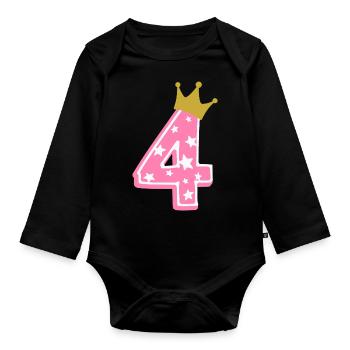 4 Krone 4. Geburtstag 4 Jahre - Baby Bio-Langarm-Body - Schwarz - Vorne