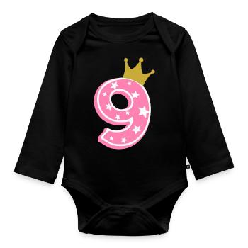 9 Krone 9ème anniversaire 9 ans - Body Bébé bio manches longues - noir - Devant