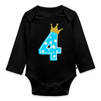4 Krone 4. Geburtstag 4 Jahre - Baby Bio-Langarm-Body - Schwarz - Vorne