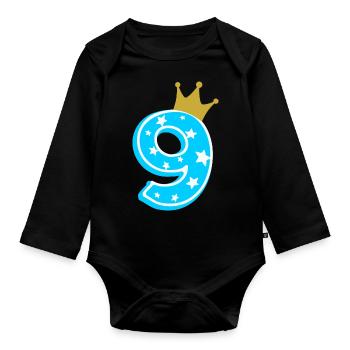 9 couronne 9e anniversaire 9 ans - Body Bébé bio manches longues - noir - Devant