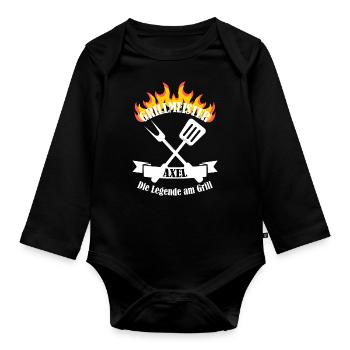 Grillmeister Axel lustiger Spruch Vorname - Baby Bio-Langarm-Body - Schwarz - Vorne