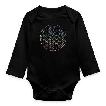 Flower of Life Rainbow Chakra Colors - Organic Longsleeve Baby Bodysuit - black - Front