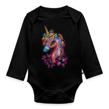 Unicorn Flowers Flowers Summer Spring Magic Lily - Organic Longsleeve Baby Bodysuit - black - Front