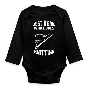 Knitting Seamstress Girl Sewing Gift Crochet - Organic Longsleeve Baby Bodysuit - black - Front