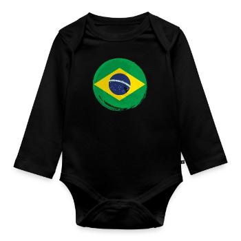 Brésil Drapeau Brésilien Drapeau Amérique du Sud - Body Bébé bio manches longues - noir - Devant