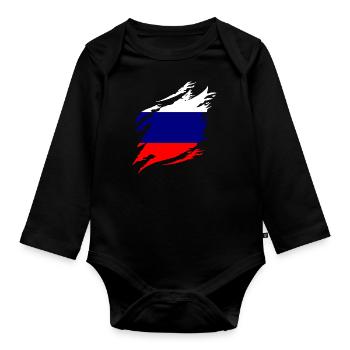 Drapeau de russie Vintage Drapeau russe d’occasion Look - Body Bébé bio manches longues - noir - Devant