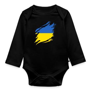 Ukraine Flagge Vintage Ukrainische Fahne Used Look - Baby Bio-Langarm-Body - Schwarz - Vorne