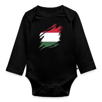 Ungarn Flagge Ungarische Fahne Balaton Hungary - Baby Bio-Langarm-Body - Schwarz - Vorne