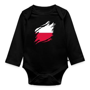 Drapeau de Pologne utilisé Look Polska Drapeau polonais - Body Bébé bio manches longues - noir - Devant