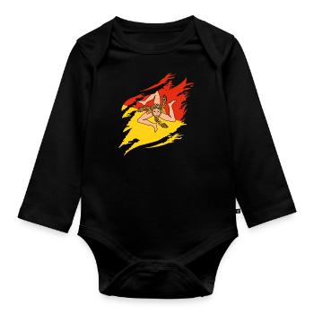 Drapeau de la Sicile Italie Palerme Trinacria Italia - Body Bébé bio manches longues - noir - Devant