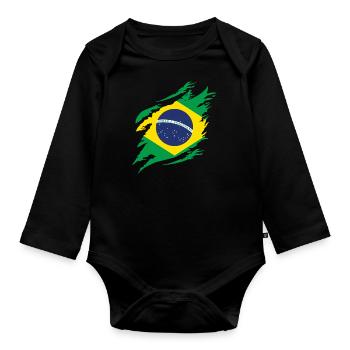 Brésil Drapeau Brésilien Drapeau Amérique du Sud - Body Bébé bio manches longues - noir - Devant