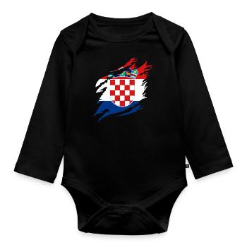 Croatie Drapeau Adriatique Zagreb Drapeau croate - Body Bébé bio manches longues - noir - Devant