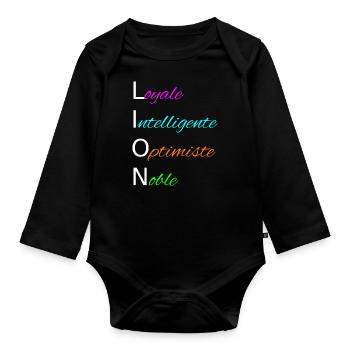 LION Loyale Intelligente Optimiste Noble - Body Bébé bio manches longues - noir - Devant