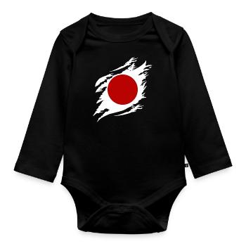 Japan Flagge Used Look Nihon Japanische Fahne - Baby Bio-Langarm-Body - Schwarz - Vorne