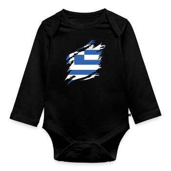 Griechenland Flagge Hellas Athen Griechische Fahne - Baby Bio-Langarm-Body - Schwarz - Vorne