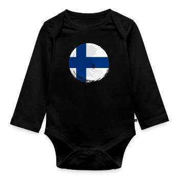 Drapeau finlandais Suomi Drapeau finlandais Look utilisé - Body Bébé bio manches longues - noir - Devant