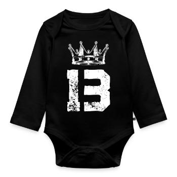 13 Zahl Krone - Baby Bio-Langarm-Body - Schwarz - Vorne