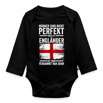 England Engländer Englisches - Baby Bio-Langarm-Body - Schwarz - Vorne