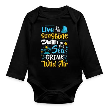 Vivre au soleil Nager dans la mer Air sauvage - Body Bébé bio manches longues - noir - Devant