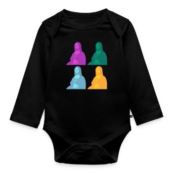 Mona Lisa Popart - Organic Longsleeve Baby Bodysuit - black - Front