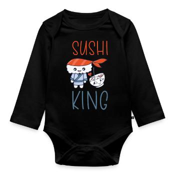 Kawaii Japanese Food Salmon Salmon Sushi Roll - Organic Longsleeve Baby Bodysuit - black - Front