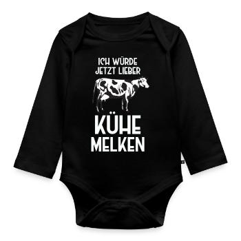Landwirtschaft Landwirt Traktor Trecker Farm Bauer - Baby Bio-Langarm-Body - Schwarz - Vorne