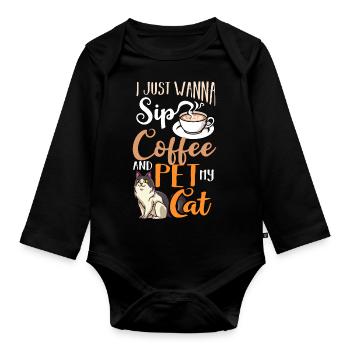 Cafetière Chat Machine Chaton Tasse Grains - Body Bébé bio manches longues - noir - Devant