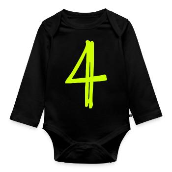 4 YEARS. 4th ANNIVERSARY. BIRTHDAY 4 YEARS. BIRTHDAY - Organic Longsleeve Baby Bodysuit - black - Front