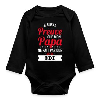 Mon papa ne fait pas que de la boxe - Body Bébé bio manches longues - noir - Devant