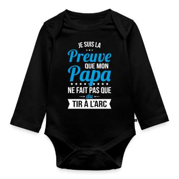 Mon papa ne fait pas que du tir à l'arc - Body Bébé bio manches longues - noir - Devant