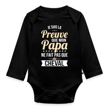 Mon papa ne fait pas que du cheval - Body Bébé bio manches longues - noir - Devant