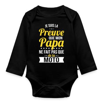 Mon papa ne fait pas que de la moto - Body Bébé bio manches longues - noir - Devant