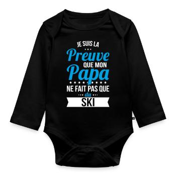 Mon papa ne fait pas que du ski - Body Bébé bio manches longues - noir - Devant