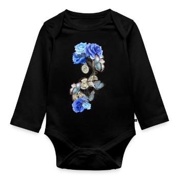 Steampunk design with blue butterflies and roses - Organic Longsleeve Baby Bodysuit - black - Front