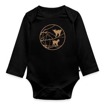 Des petits agneaux chèvres comme silhouettes dans l’arbre - Body Bébé bio manches longues - noir - Devant
