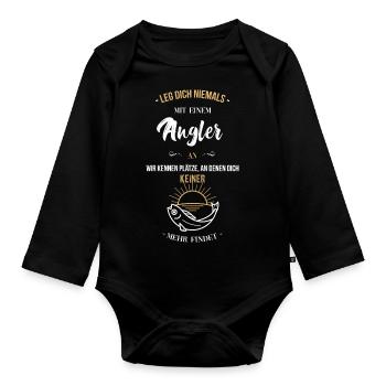 Geschenk für Angler / Fischer - alter Mann - Baby Bio-Langarm-Body - Schwarz - Vorne