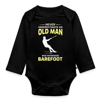 Barefoot skiing Water Sport Motorboat Dad Grandpa - Organic Longsleeve Baby Bodysuit - black - Front
