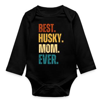 Beste Husky Mama Muttertag Geschenk Retro Husky - Baby Bio-Langarm-Body - Schwarz - Vorne