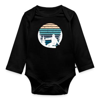 Pine Tree & Snowboard Art - Baby Bio-Langarm-Body - Schwarz - Vorne