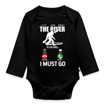 The River is Calling Kajak Yeti Paddeln Kanu - Baby Bio-Langarm-Body - Schwarz - Vorne